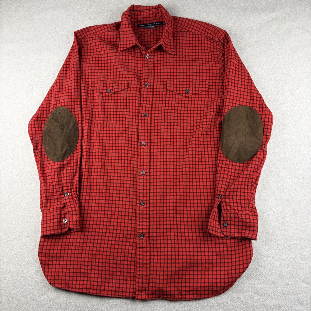 Ralph Lauren Sport Shirt Plaid Long Sleeve Button Down Flannel 14 Elbow Patches